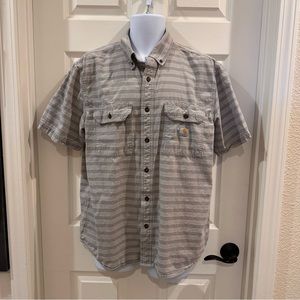 Carhartt Gray Tone on Tone Stripe Short Sleeve Button Down Shirt Large